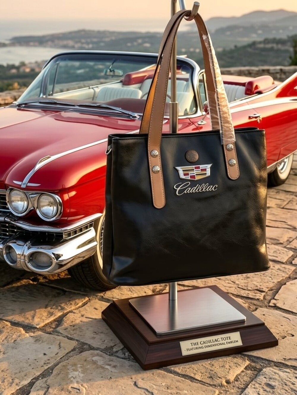 New Without Tags Cadillac Black Faux Leather Handbag 3D Emblem, Name Logo